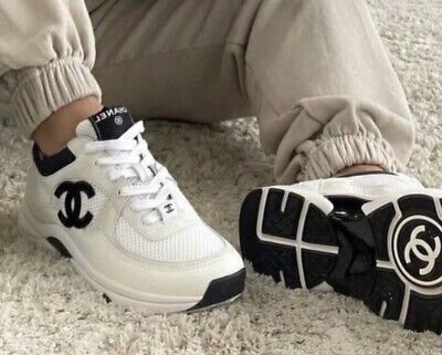 Chanel White Black CC Logo Runner Trainer Sneaker, 38.  | eBay | eBay US