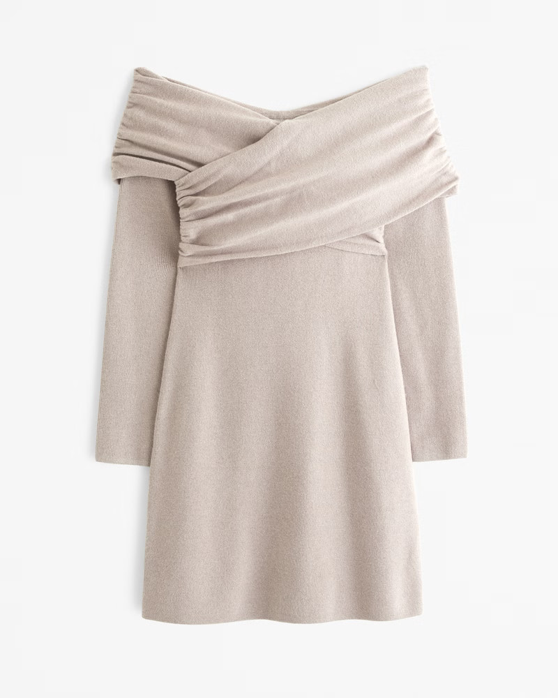 Abercrombie & Fitch Women's Off-The-Shoulder Mini Sweater Dress in Light Brown - Size S | Abercrombie & Fitch (US)