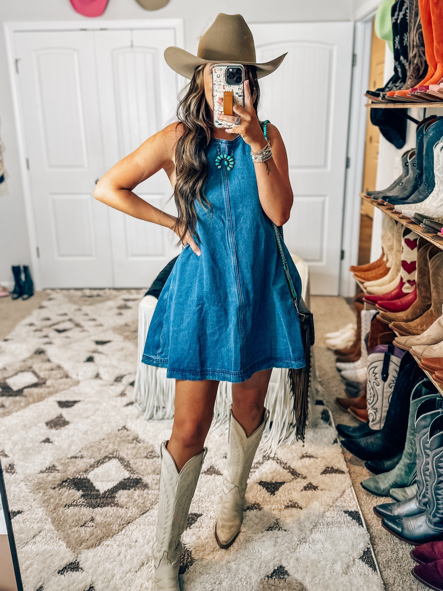  Country concert outfit idea wearing a small. The dresses from Amazon comes in four colors, true size in the boots and a large and the Gigi pit. Terry, pecan colored, felt cowgirl, hat, cowboy hat, cowgirl, boots, cowboy boots, purses linked in my blog.

#LTKFindsUnder100 #LTKStyleTip #LTKFindsUnder50
