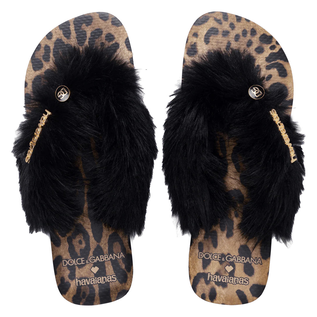 Women's Dolce&Gabbana Animals Faux Fur Leopard Top Flip Flops Rose Gold | Havaianas | Havaianas