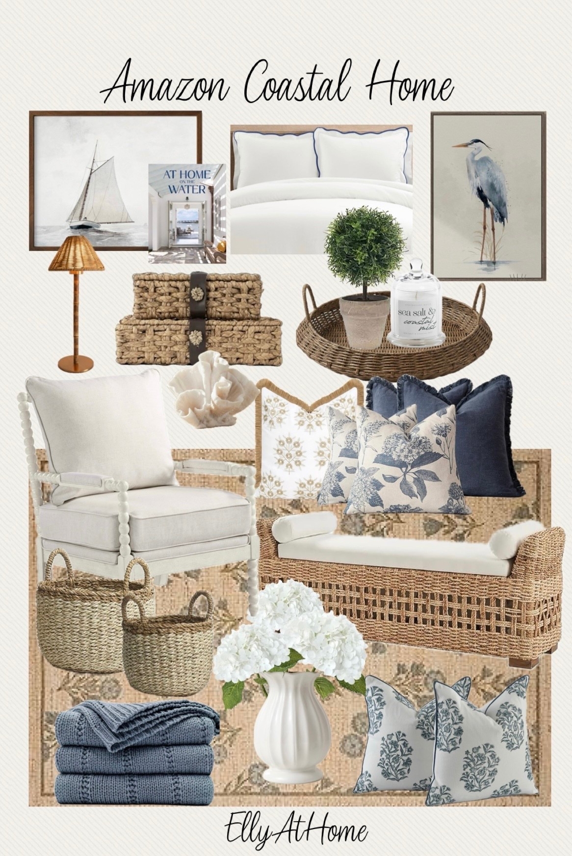 Amazon coastal home styling. Shop rug, accent chairs, bench, artwork, vase, florals, throw pillows, blankets, tray, candle and more home decor accessories. 

#LTKspringtrends 

#LTKHome #LTKSaleAlert