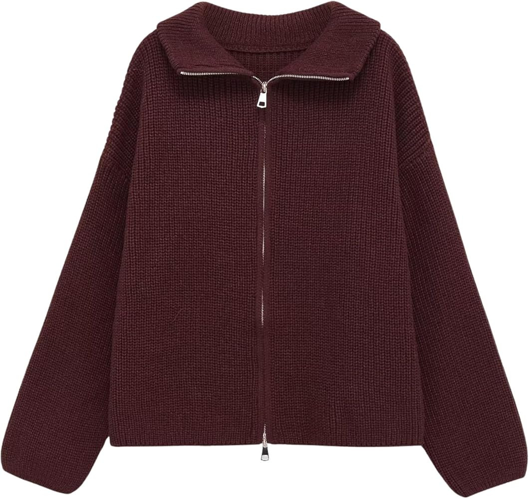 Chevara Women’s Striped Knitted Cardigan Y2K Long Sleeve Zip Up Lapel Color Block Sweater Coat | Amazon (US)