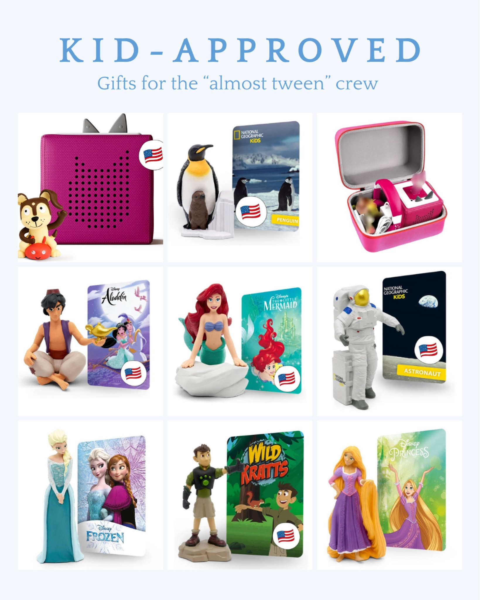 Kid-approved gifts for boys and girls that are almost tweens. My daughter has had a toniebox for years and it’s been such a hit! This year she is asking for National Geographic tonies, Disney tonies, and Wild Kratts tonies. 

Gift ideas for kids, kids gift guide, big kids gifts for Christmas 

#LTKfindsunder50 #LTKkids #LTKGiftGuide