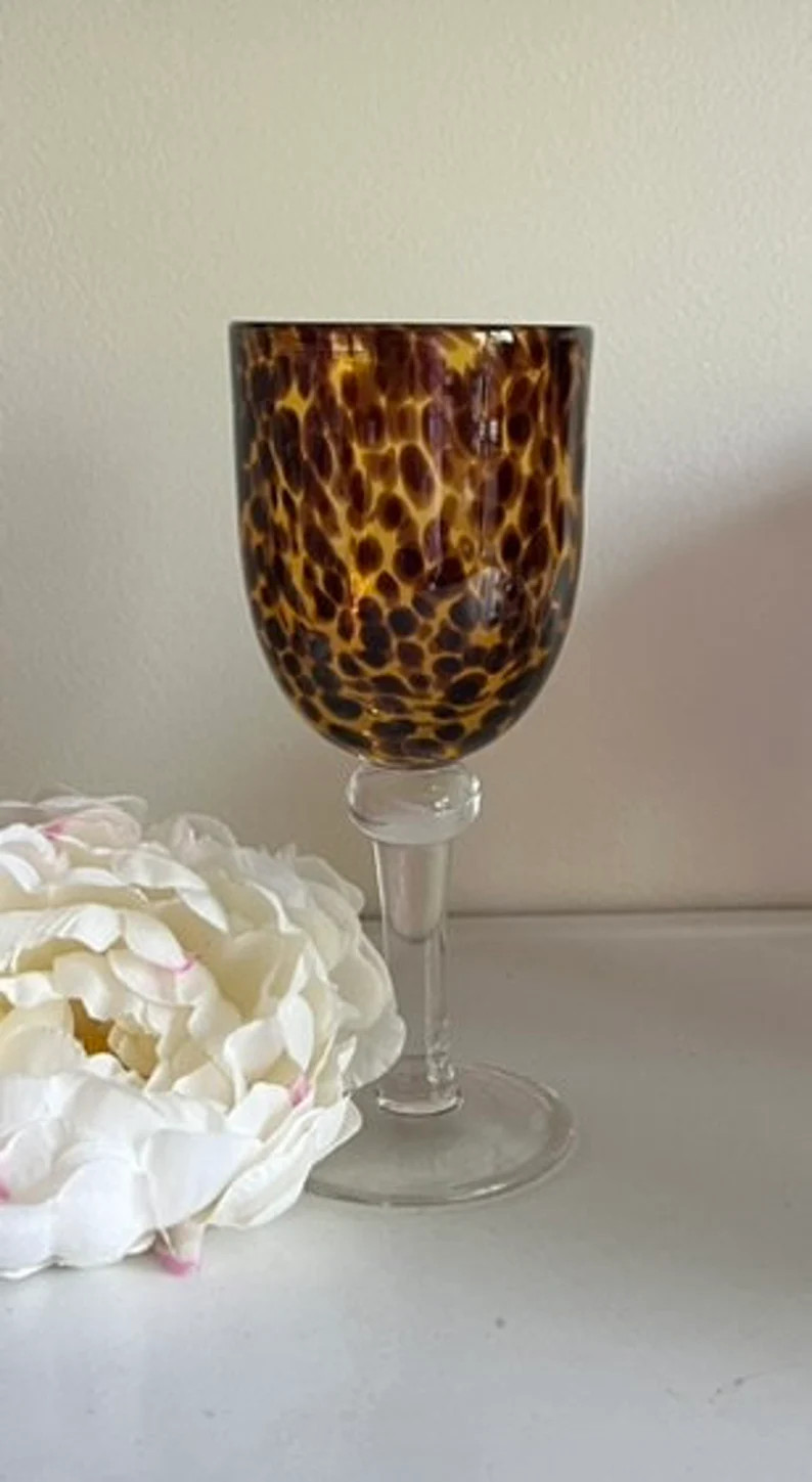 Hand Blown Glass Goblets Brown Tortoise Glass Wine/water 8 3/8 Tall 14oz. 1 Available - Etsy | Etsy (US)