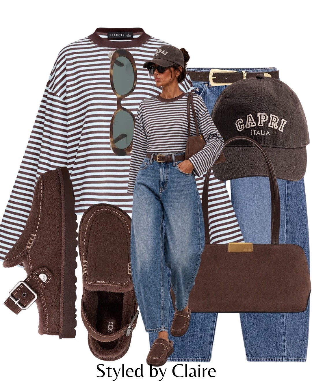 UGG EVELINA CHOCOLATE BROWN CLOG MULES🍫
Tags: autumn transitional outfit stripe contrast lining top brown blue Zara barrel jeans suede bag H&M cap belt fashion cool girl inspo outfit ideas chic women’s style capsule wardrobe elevated basics lioness revolver

#LTKstyletip #LTKautumn #LTKjeans