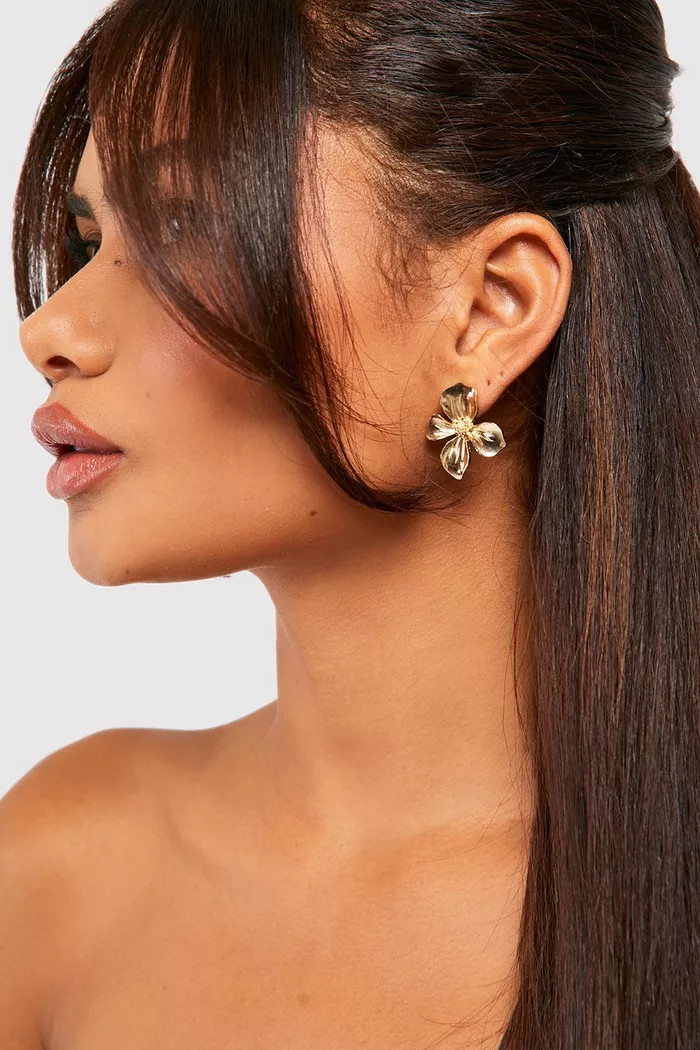 Polished Flower Stud Earring | Boohoo.com (UK & IE)