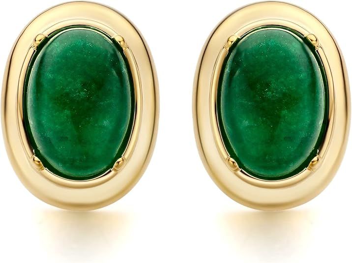 18K Yellow Gold Plated Green Oval Cut Cubic Zirconia Large Green Stud Earrings Ear Jewelry for Wo... | Amazon (US)