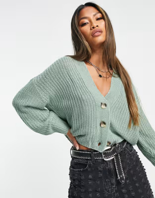 Only ribbed knit button down cardigan in green | ASOS (Global)