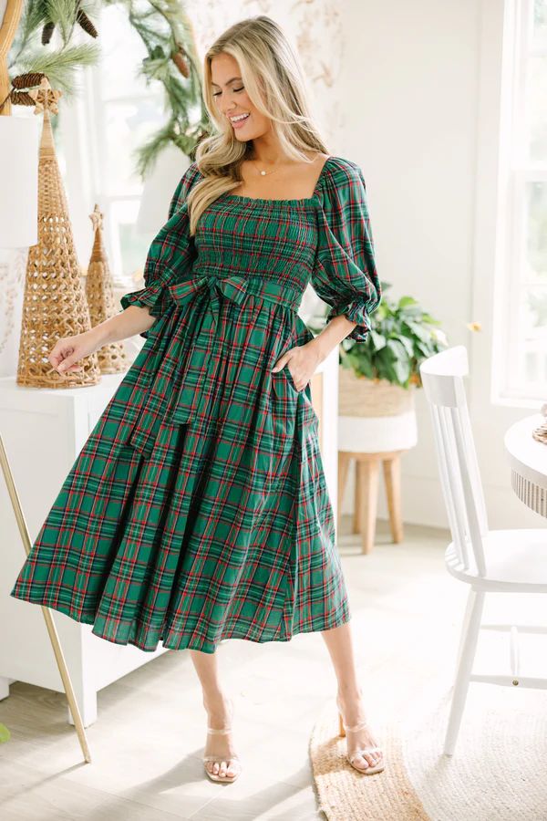 All I Want Green Tartan Plaid Midi Dress | The Mint Julep Boutique