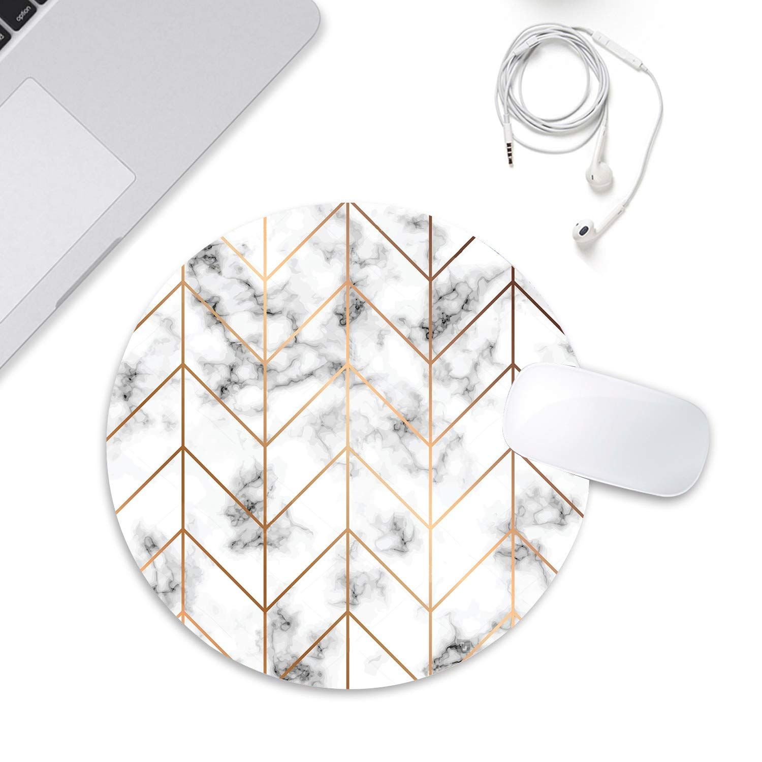 BYBART Mouse Pad, Black White Marble Stripe Mouse Pad Round Non-Slip Rubber Mousepad Office Accessor | Amazon (US)