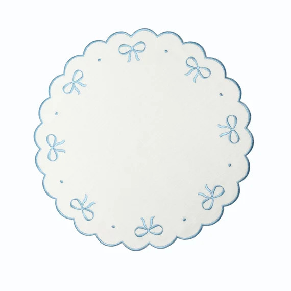 Blue Bow Embroidered Scalloped Placemats | Etsy | Etsy (US)