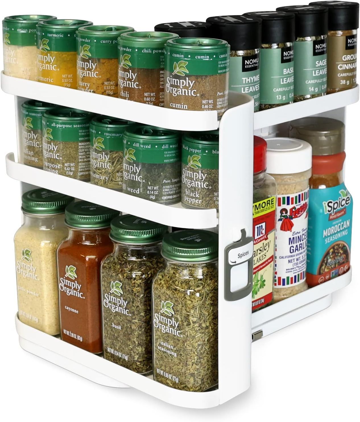 Sliding Spice Rack Organizer for Cabinet - Pull & Rotate Seasoning Organizer - 3 Snap-In Adjustab... | Amazon (US)
