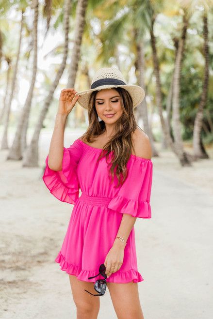 Won't Risk My Heart Hot Pink Romper | The Pink Lily Boutique