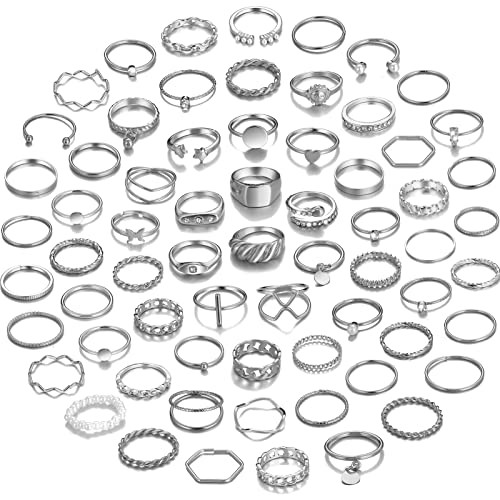 YEEZII 68 Pcs Gold Knuckle Rings Set for Women, Stackable Rings Boho Joint Finger Midi Rings Silv... | Amazon (US)