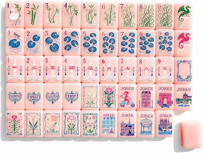 Adult Pink American-Style Mahjong Set - 160 Modern Acrylic Mahjong Tiles (Pink Base), Fashionable Paris-Themed Ladies' Night Mahjong, Luxury Desktop Gift for Women and Ladies' Night | Amazon (US)