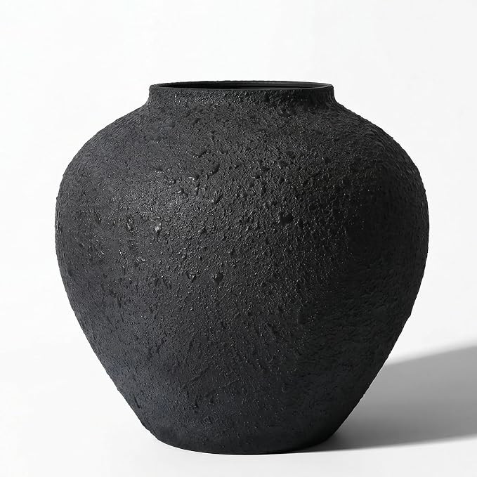 11 Inch Black Large Round Vase for Flowers Metal Rustic | Matte Iron Big Vase for Modern Farmhous... | Amazon (US)