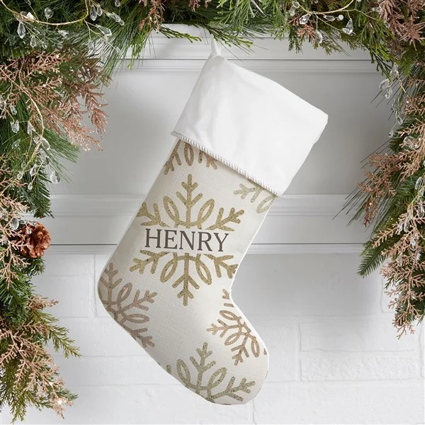 Silver and Gold Snowflake Personalized Ivory Christmas Stockings | Personalization Mall