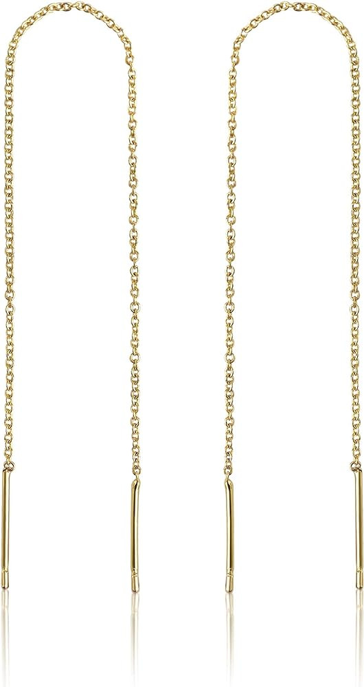 Benevolence LA Gold Plated Chain Earrings, Double Piercing Drop Dangle Long Threaders for Women, ... | Amazon (US)
