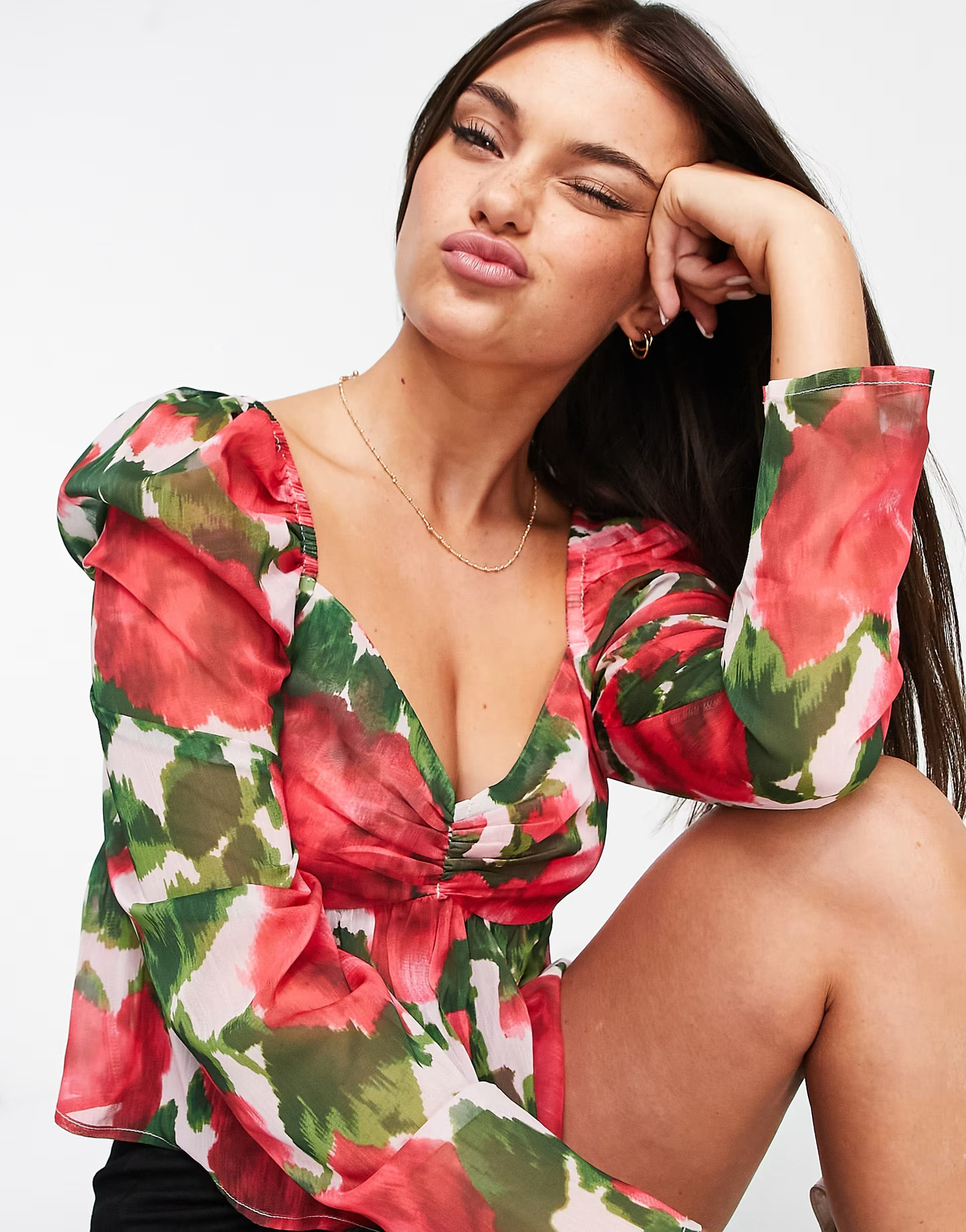 Miss Selfridge chiffon ruched front top in blurred rose | ASOS | ASOS (Global)