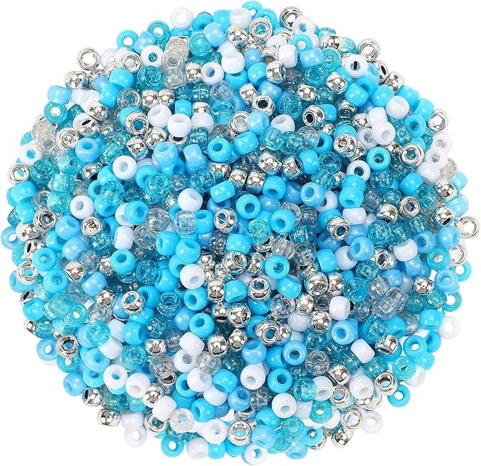 UPINS 1200Pcs Winter Pony Beads,Blue and White Pony Beads Hanukkah Snowflake Hair Glitter Beads B... | Amazon (US)