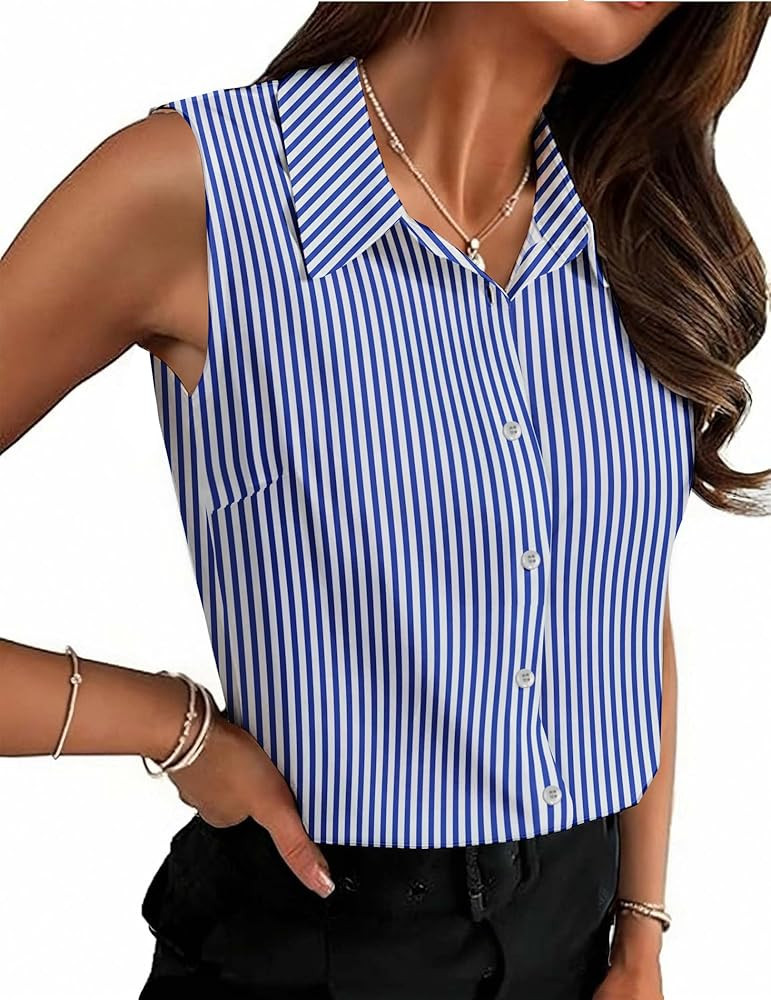 HOTOUCH Womens Sleeveless Button Down Shirt Tops V Neck Business Casual Collared Blouses Tank Top | Amazon (US)