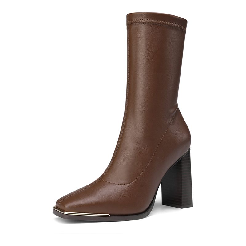 Chunky Square Toe Mid Calf Boots | Dream Pairs