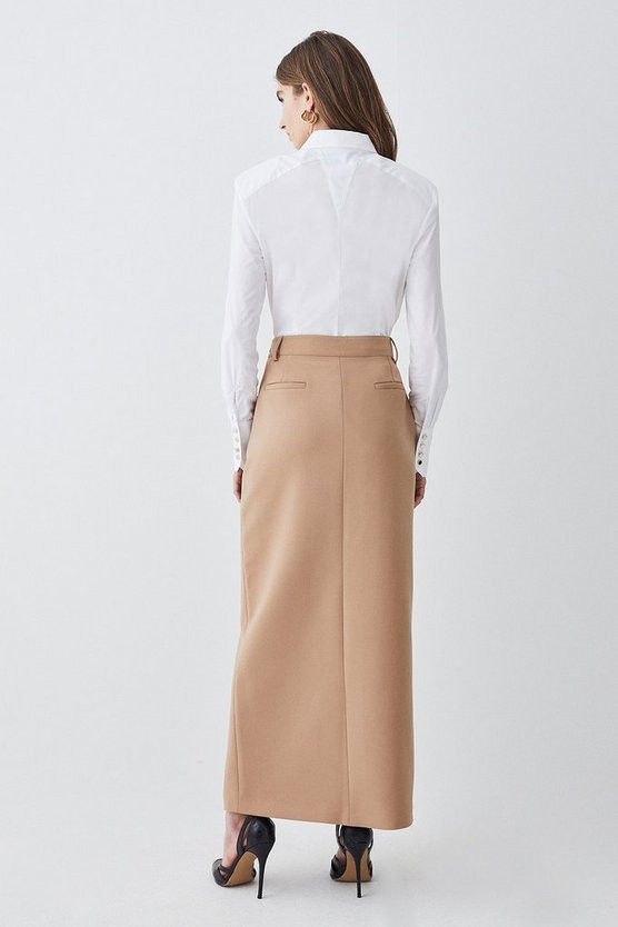 Compact Stretch Popper Detail Midi Skirt | Karen Millen UK + IE + DE + NL