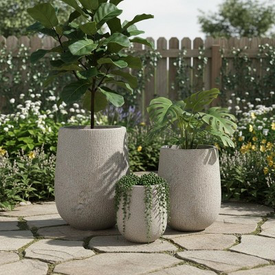 Egg-Shaped MGO Outdoor Planters Set of 3, Lightweight Faux Stone Flower Pots with Drainage Hole &... | Target