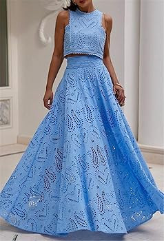 Women's 2 PCS Lace Holes Tank Tops Bodycon Skirts Sexy Nightclub Party Dress Outfits Set | Amazon (US)