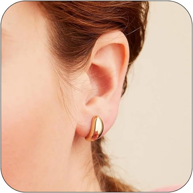 Chunky Gold Hoop Earrings For Women, 2023 Lightweight Stainless Steel Teardrop Hollow Open with 1... | Amazon (US)