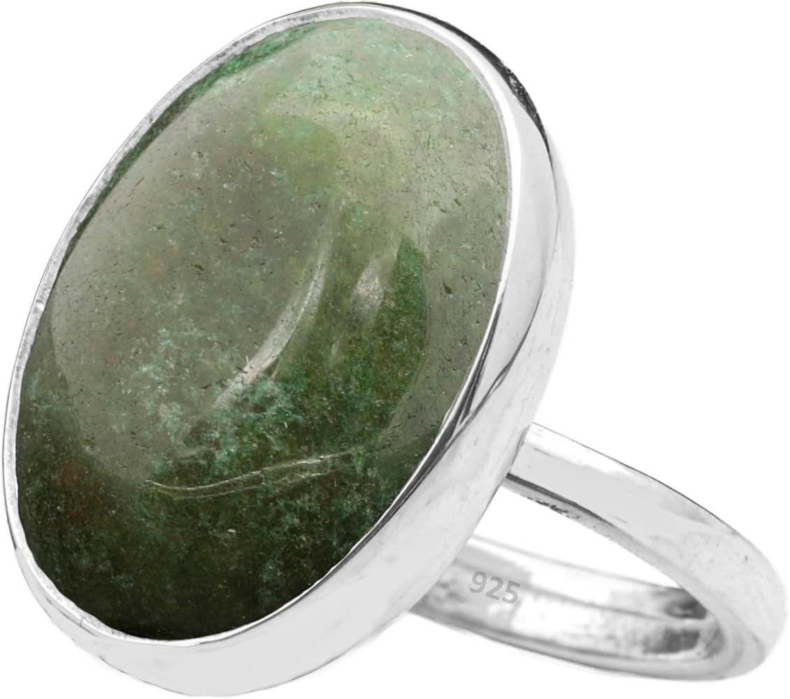 Natural Amazonite Crystal Ring Anti-Tarnish 925 Sterling Silver Oval Solitaire Gemstone Dainty Pe... | Amazon (US)