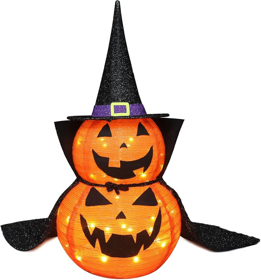 3FT Halloween Collapsible Pumpkin Decoration, 50 LED Pop-Up Pumpkin Lamp with Star Cap, Plug in H... | Amazon (US)