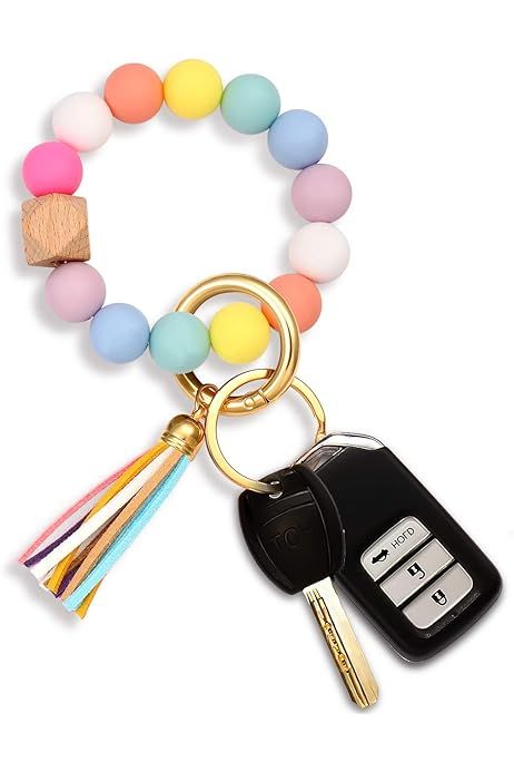 Key Ring Bracelet Wristlet Keychain: Silicone Beaded Bangle Chains | Amazon (US)