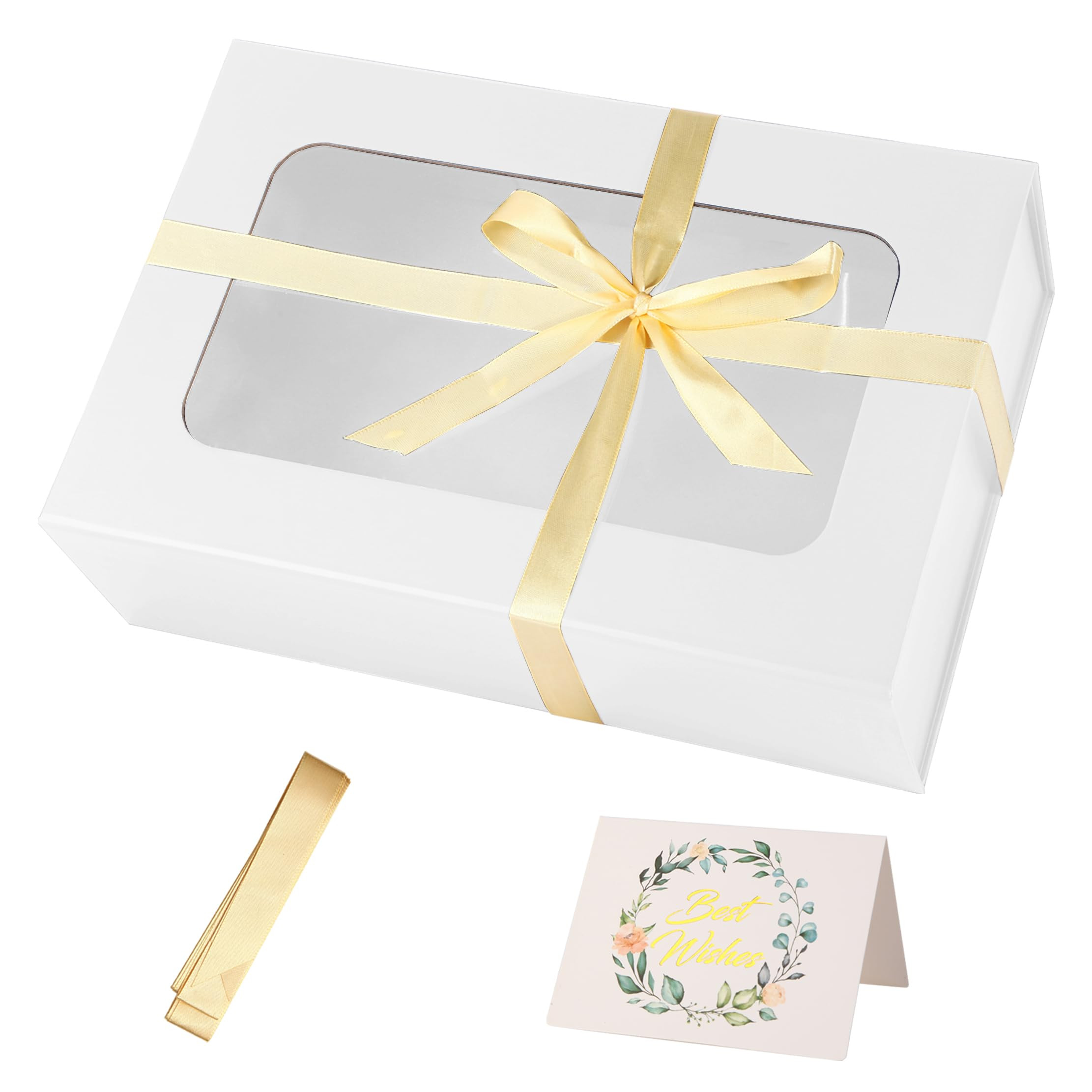 White Large Gift Box with Window, 13.5"x9"x4.3" Bridesmaid Box for Gifts Giving,Birthday Gift Box... | Amazon (US)