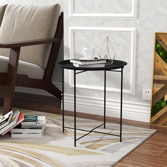 MOIDEI End Table, Small Round Steel Outdoor Table, Folding Metal Side Tray Table, Small Waterproo... | Amazon (US)