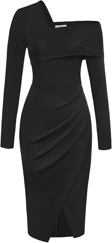 GRACE KARIN Women Asymmetrical One Shoulder Bodycon Dress V Neck Wrap Ruched Slit Cocktail Dress ... | Amazon (US)