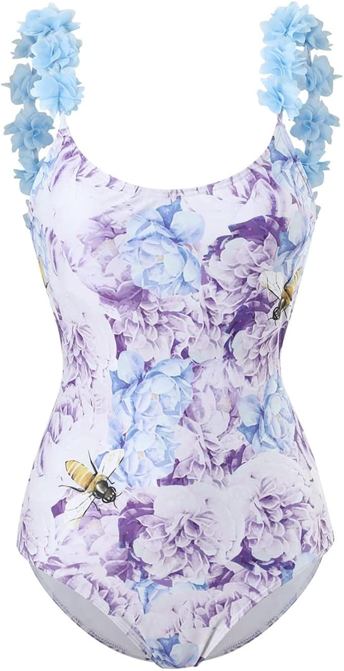 OBEEII Women One Piece Swimsuit Ruffle V Neck Floral Print Bathing Suits Beachwear Padded Monokin... | Amazon (US)