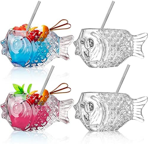 Cocktail Glass 5oz Fish Shaped Glass Cup Set of 4 Crystal Fish Cocktail Glasses Wine Glasses Glas... | Amazon (US)