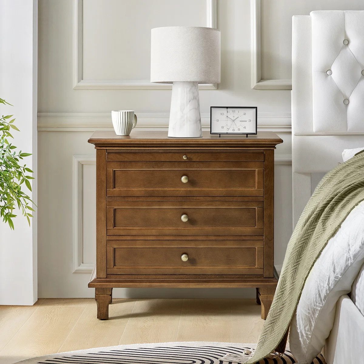 Victoria 28.37''W 3-Drawer Nightstand with Charging Station and Pull-out Shelf | Wayfair North America