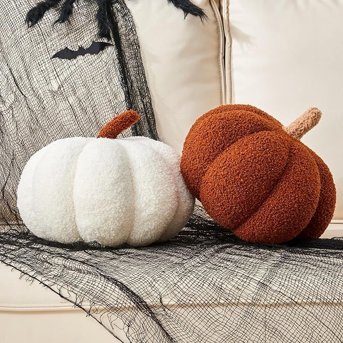 Pumpkin Pillow, 2 Pcs Halloween Pumpkin Throw Pillow 11.8 x 6 Inch Fall Pillow Thanksgiving Cushi... | Amazon (US)