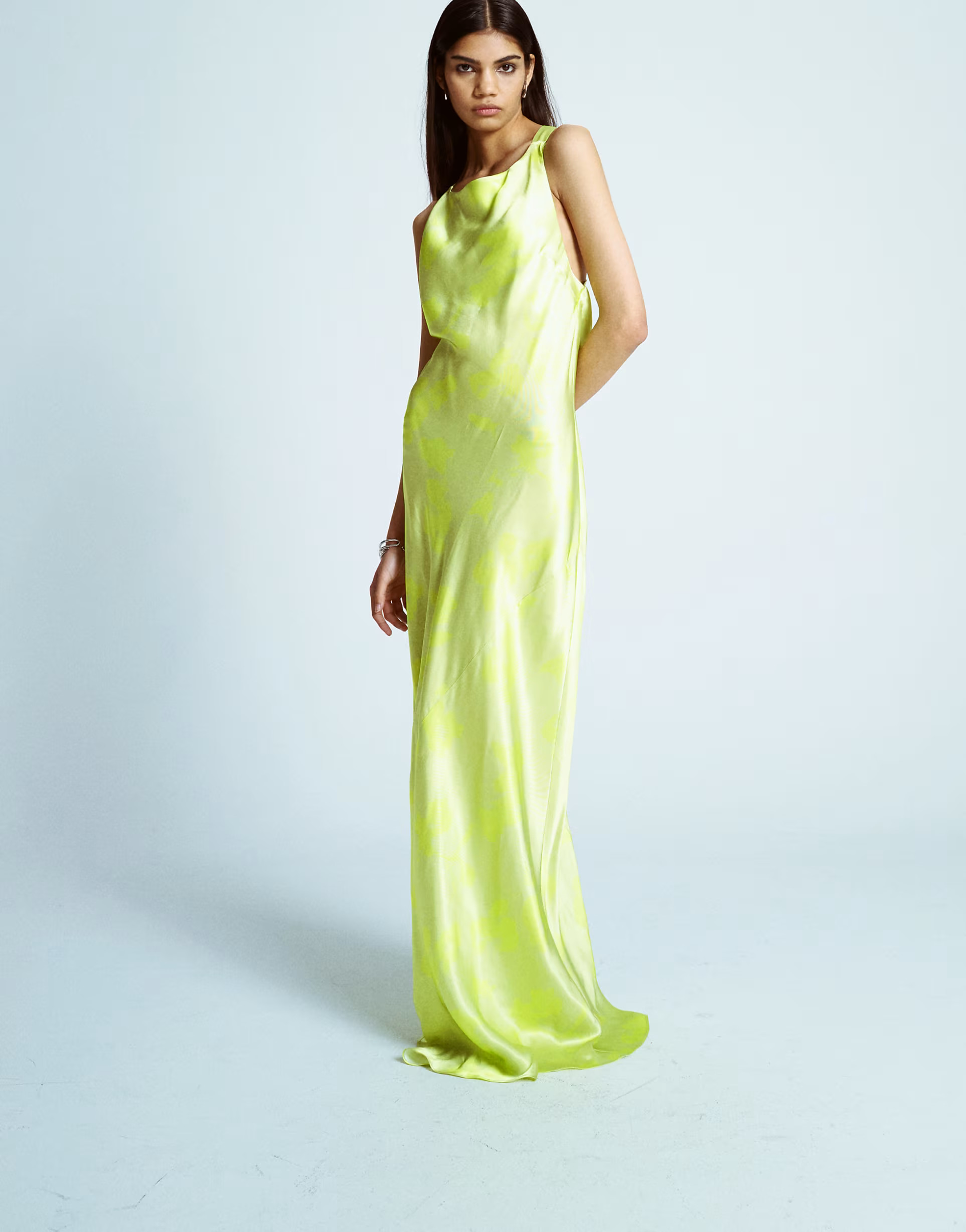 Topshop racer neck with dropped cowl back in lime floral | ASOS (Global)