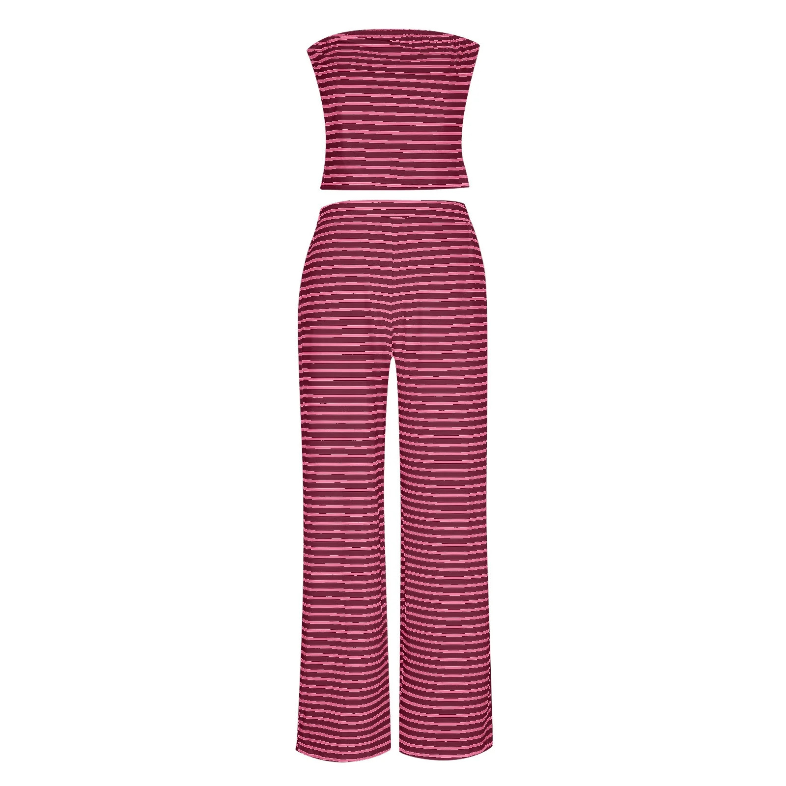 QIPOPIQ Women's Strapless Sleeveless Long Pants Striped Casual Two - piece Set - Walmart.com | Walmart (US)