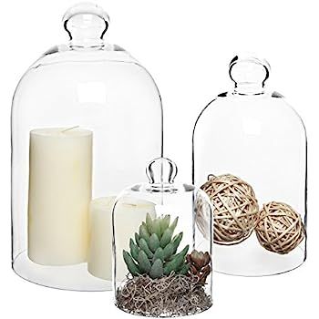 MyGift Set of 3 Decorative Clear Glass Apothecary Cloche Bell Jars/Centerpiece Dome Display | Amazon (US)