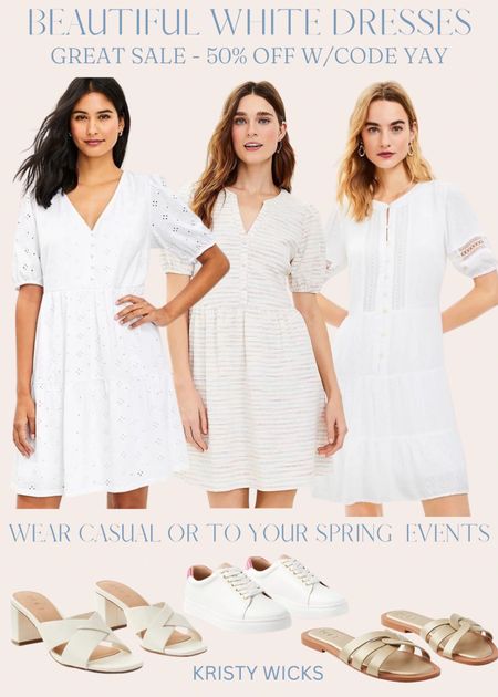 Great sale today at Loft, 50% off with code YAY. All items included in the sale. 

Loving these white dresses! I own the first one it did run a little large, I recommend sizing down a size. I absolutely love it 🤍 

I can dress it up for a spring event or date night with Jeff.  I can also wear it casual with the tennis shoes or flat slides for a shopping day! 
They are all so cute and perfect for the spring! ☀️🤍🤍🤍

#LTKunder100 #LTKFind #LTKsalealert
