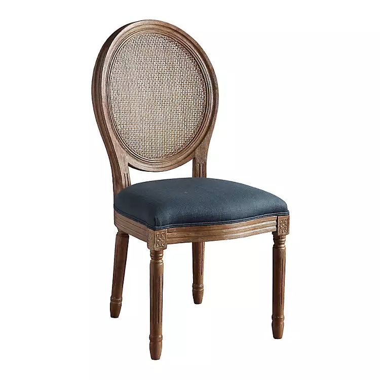 Navy and Brown Cane Oval Back Dining Chair | Kirkland's Home