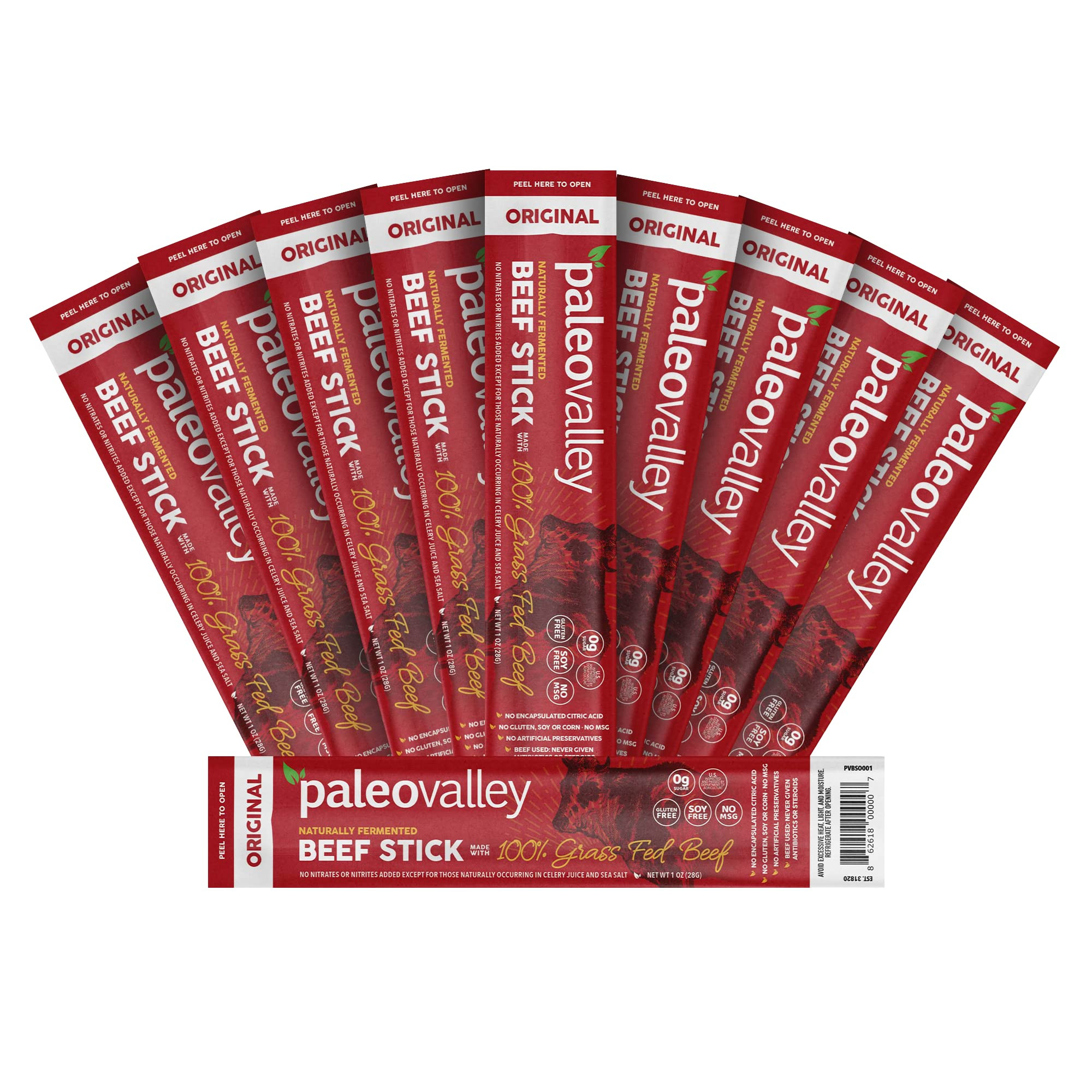 Paleovalley 100% Grass Fed Original Beef Sticks - Delicious Gluten Free Beef Snack - High Protein... | Amazon (US)