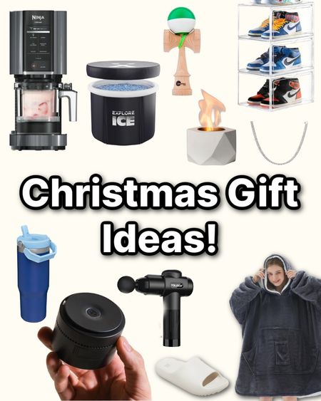 Gift ideas for that guy! Here’s a short gift guide showcasing some of our favorite products… 
- Ninja Creami (it makes the best protein ice-cream! This should be at the top of your list! 
- Shoe Organizer (Stop throwing your shoes in a dirty basket, instead put them in these clear bins so you can see all the shoes you have!
- Blanket Hoodie (It’s so cozy! I got it a few years ago and LOVE it!)
- Table top fire (Who doesn't love a good S’more in the winter?) 
- Ice Pod (So many health benefits to do ice baths!) 
- Stanley Cup (I like these so much more because they have the flip straw and are a little bit smaller than the big ones) 
- Massager (small and compact but perfect for the fitness junkie!) 
- Target slides (they are from the women section… but they are SO COMFY!) 
- Necklaces (Amazon has so many necklaces especially some good ones for teen boys)
- Kendama (these went so viral a few years ago! Brock recently got it and its been so fun to play with.) 