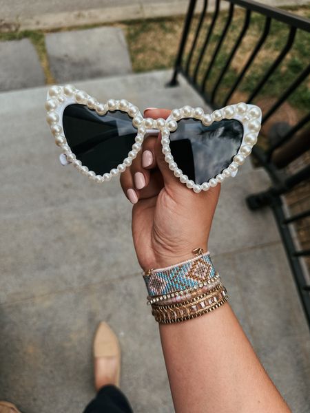 Pearl heart sunglasses . Spring fashion. Summer fashion. 

#LTKFestival #LTKstyletip #LTKfindsunder50