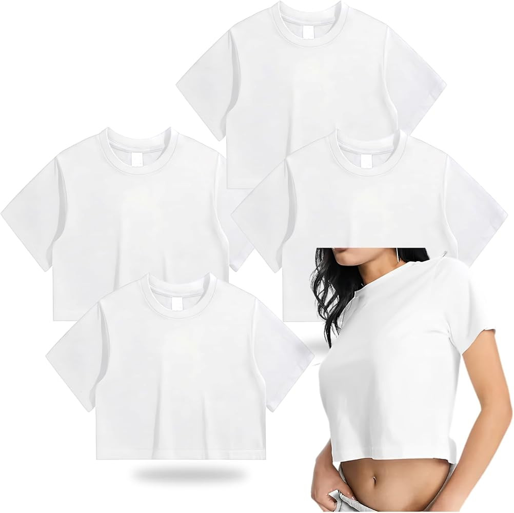 4 Pack Women's Polyester Blank Sublimation Crop T-Shirts, Crop Tops for Women for Sublimation Tie... | Amazon (US)