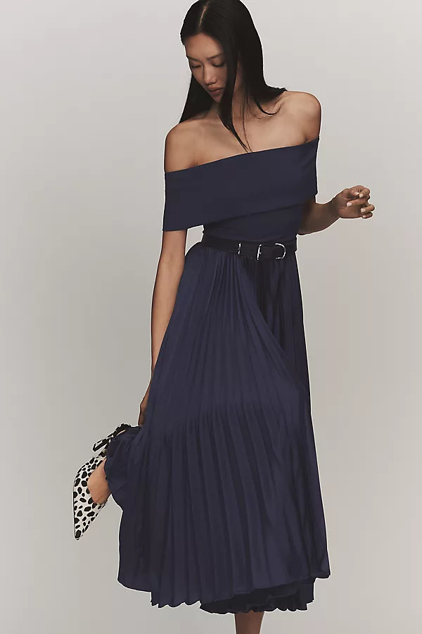 Hutch Stockton Off-Shoulder Satin Maxi Dress | Anthropologie (US)
